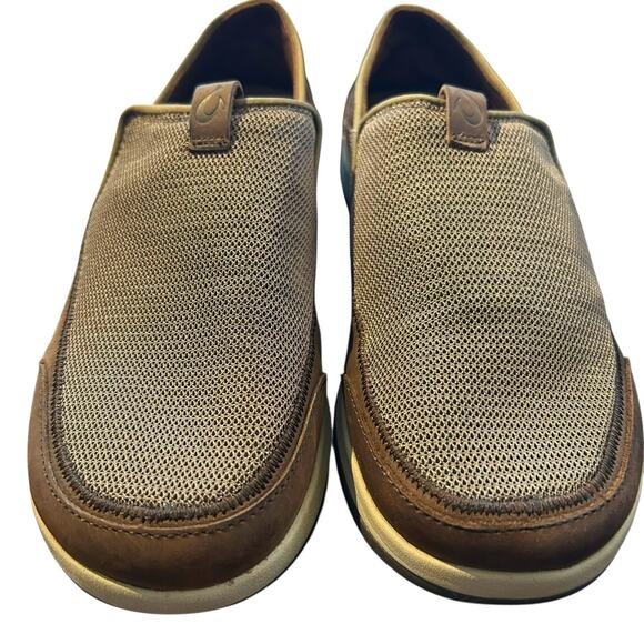 Olukai Makia Loafers Leather Mesh Slip On Boat Shoes Mens Sz 8M Comfort Casual - Picture 1 of 8